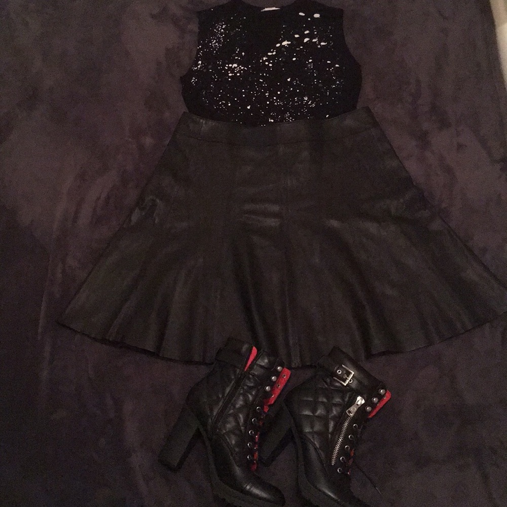 100 % White House| Black Market Leather Skirt